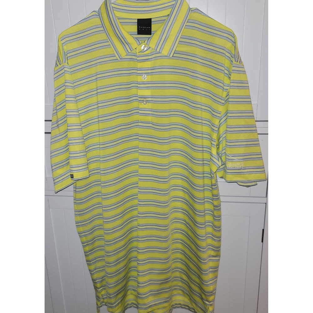 Dunning Golf Polo Shirt Mens XL Yellow Gray Striped Short Sleeve